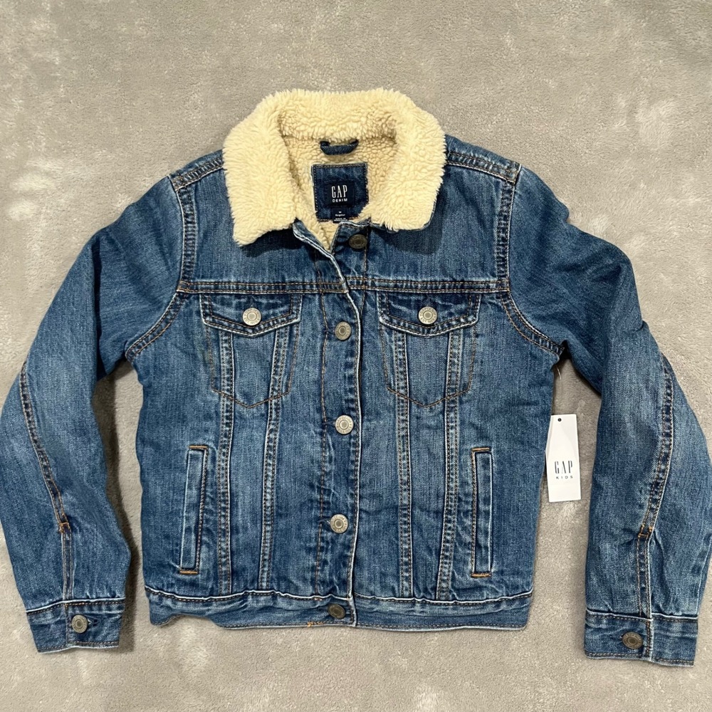 New Gap Denim Jacket Kids Size M Regular Blue Sherpa Lined Trucker Classic